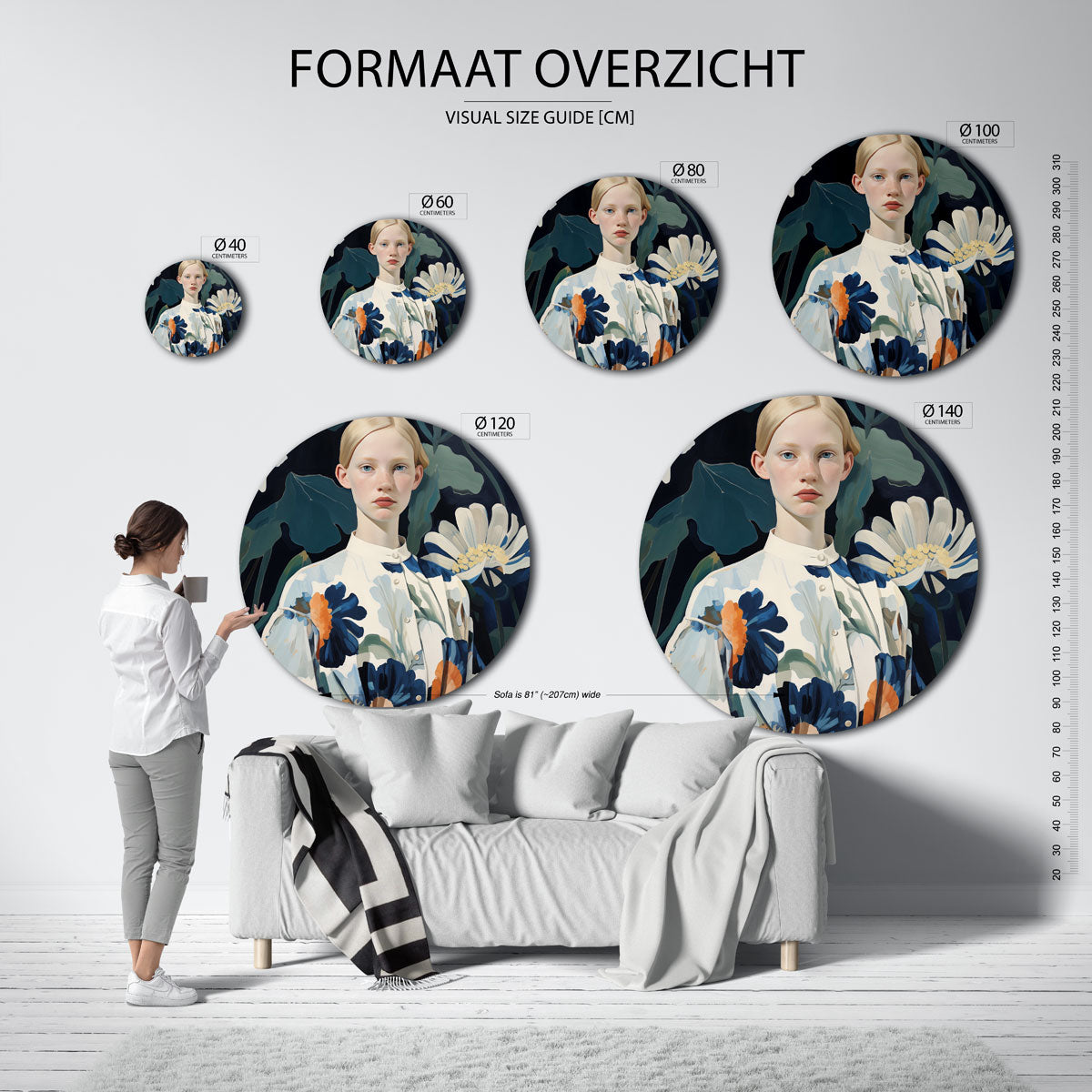Vrouw met bloemen Muurcirkel