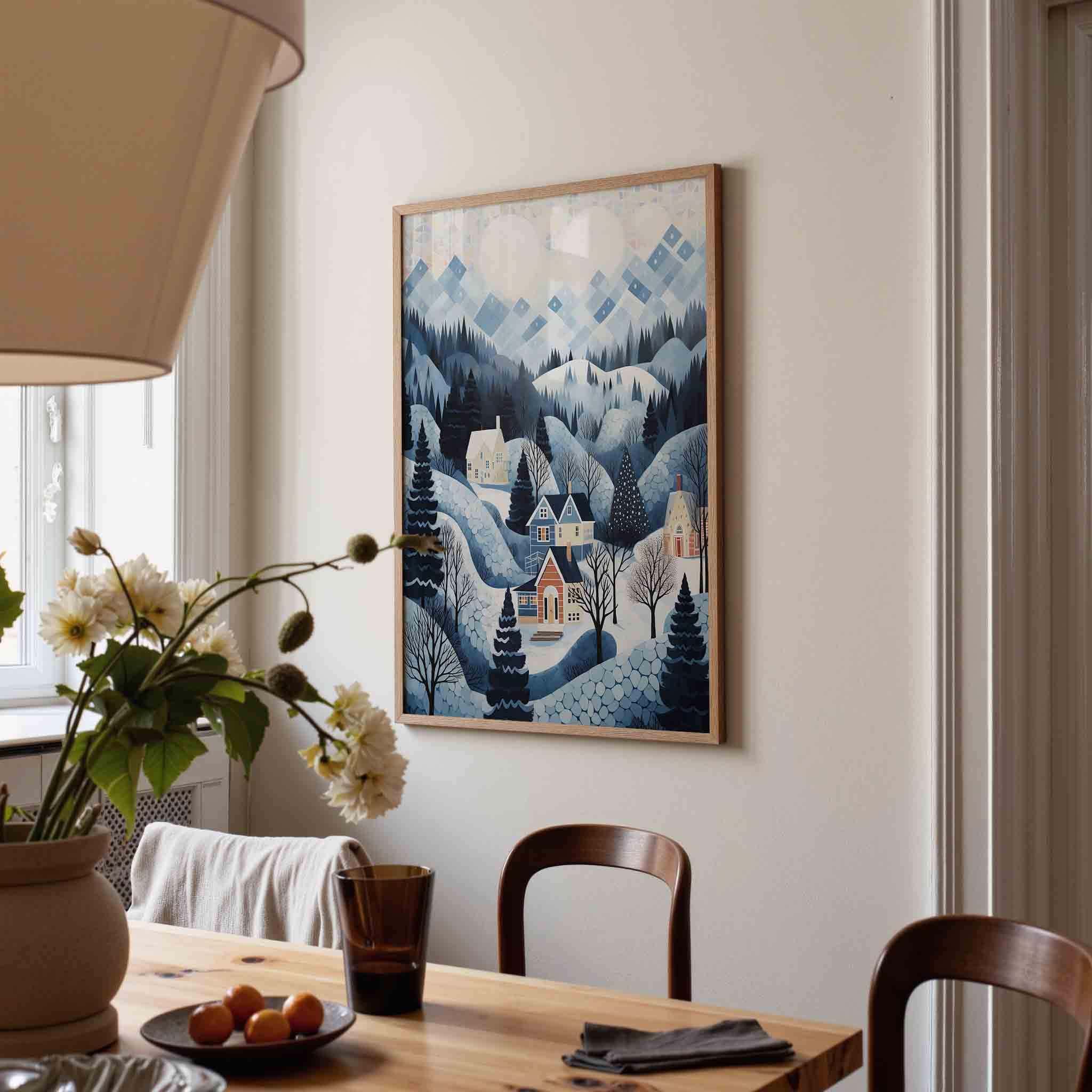 Winterlandschap met huizen Poster