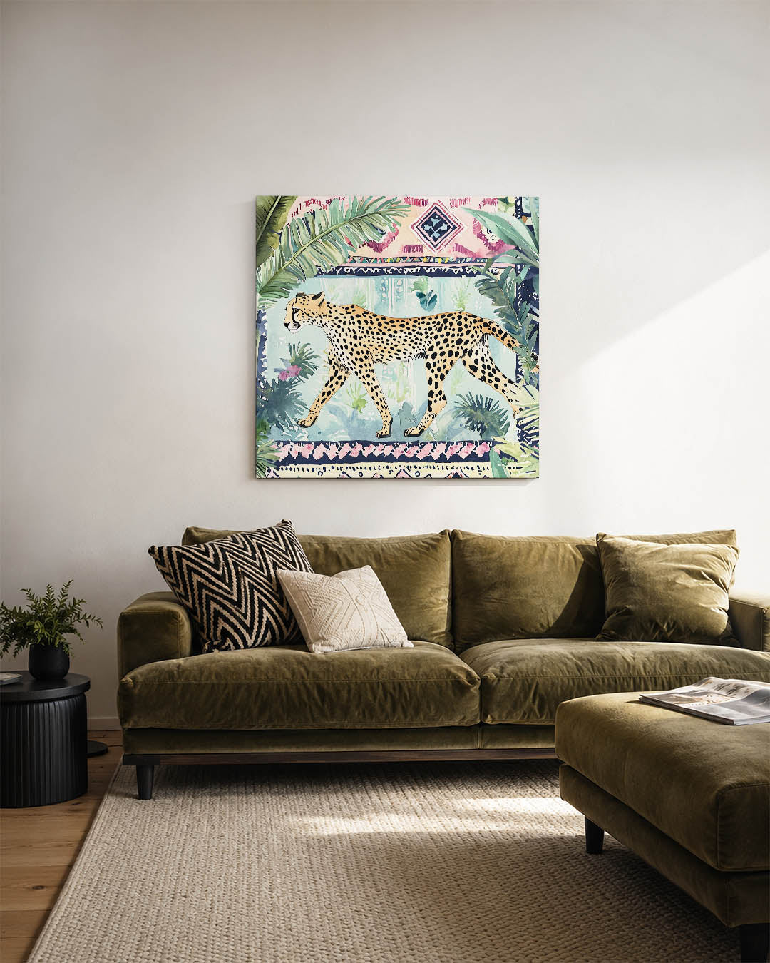 Luipaard en tropische patronen Kunstwerk