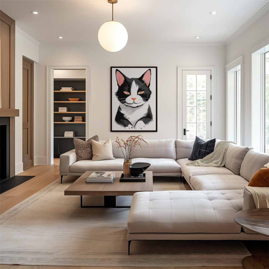 Charmante Kat Illustratie Kunstwerk-canvas-dibond-plexiglas-wanddecoratie-WallArtistic