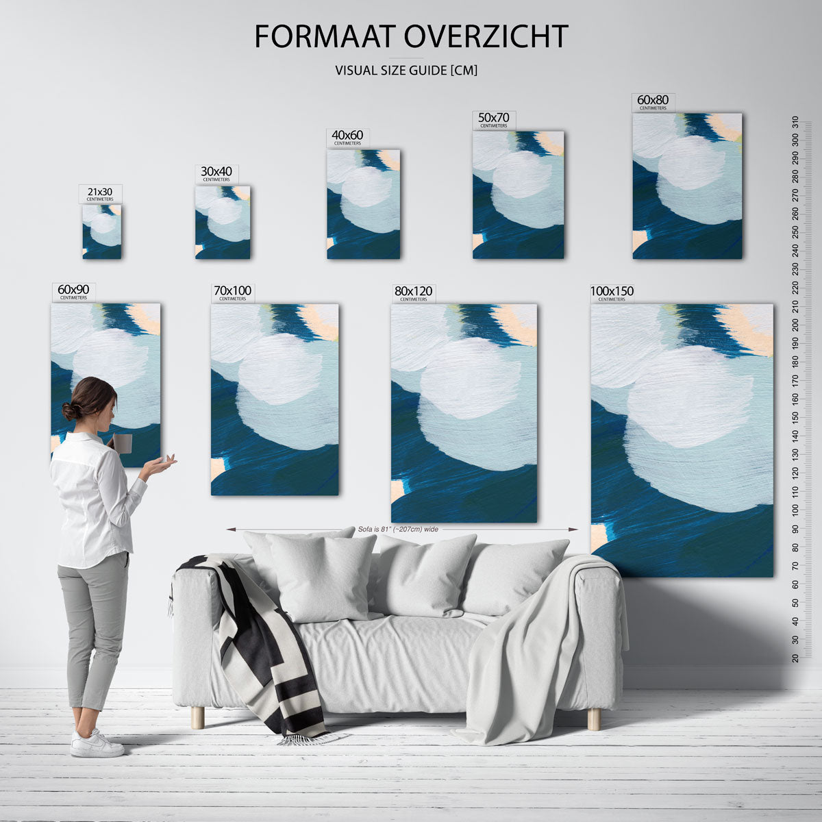 Abstracte blauwe en witte vormen Poster