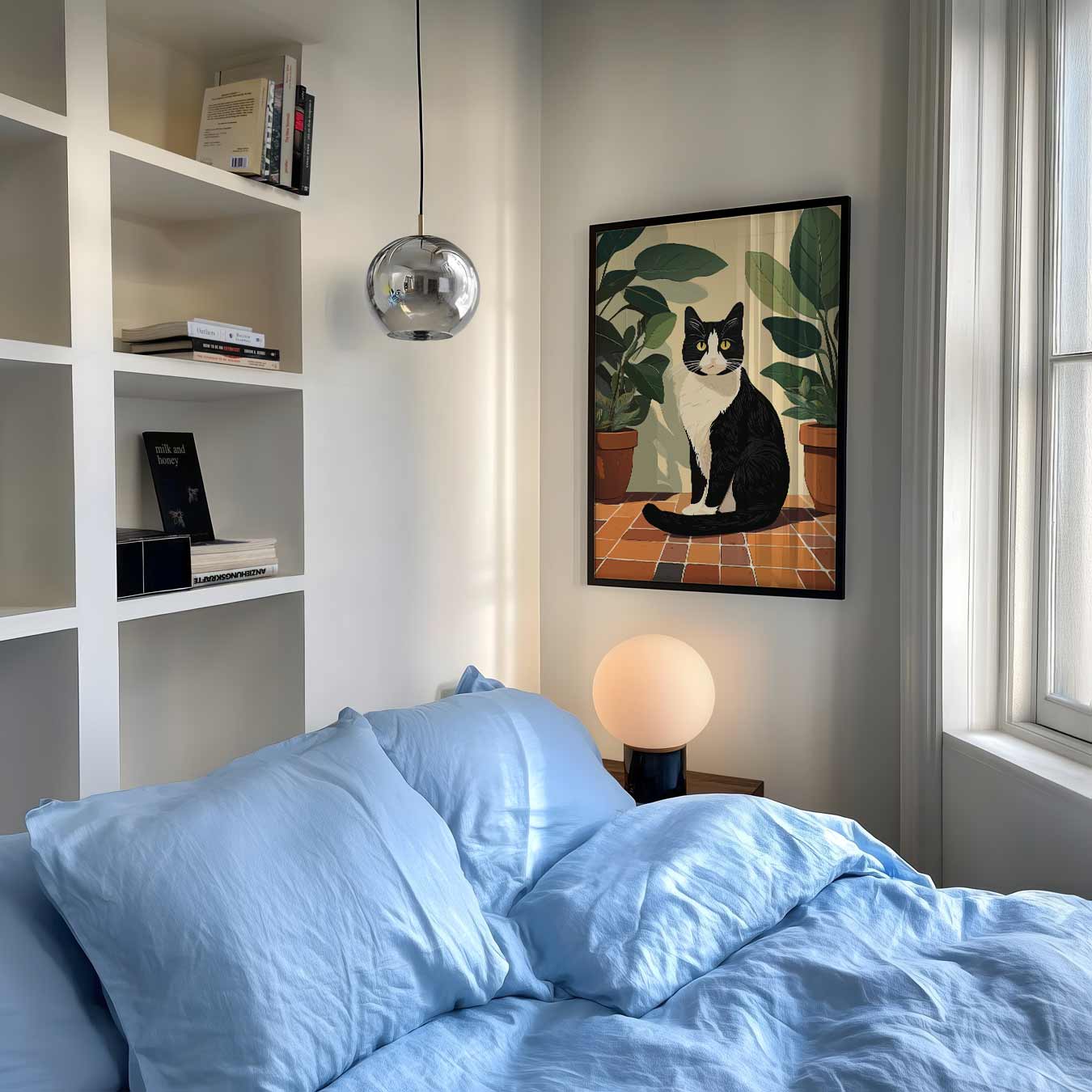 Stijlvolle Kat en Planten Poster-WallArtistic