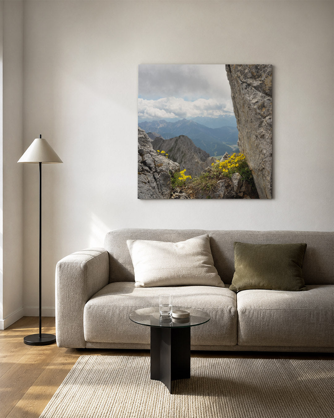 Berglandschap met bloemen Kunstwerk