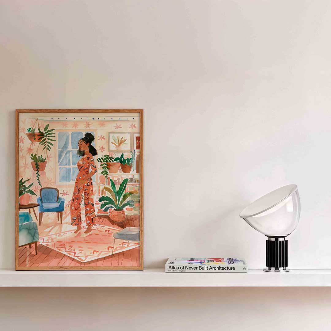 Vrouw in kleurrijke kamer Poster