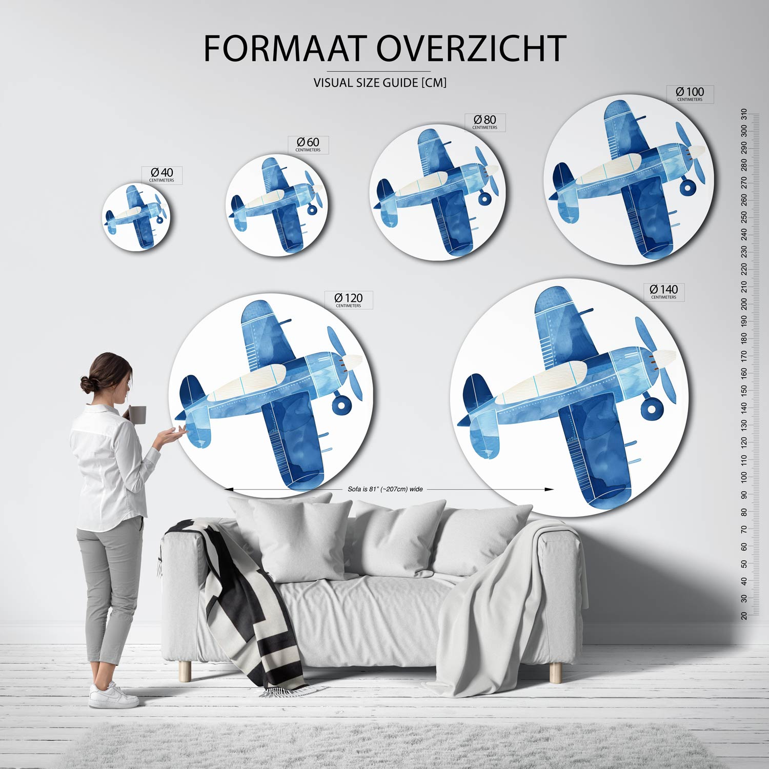 Vliegtuig in blauw Muurcirkel