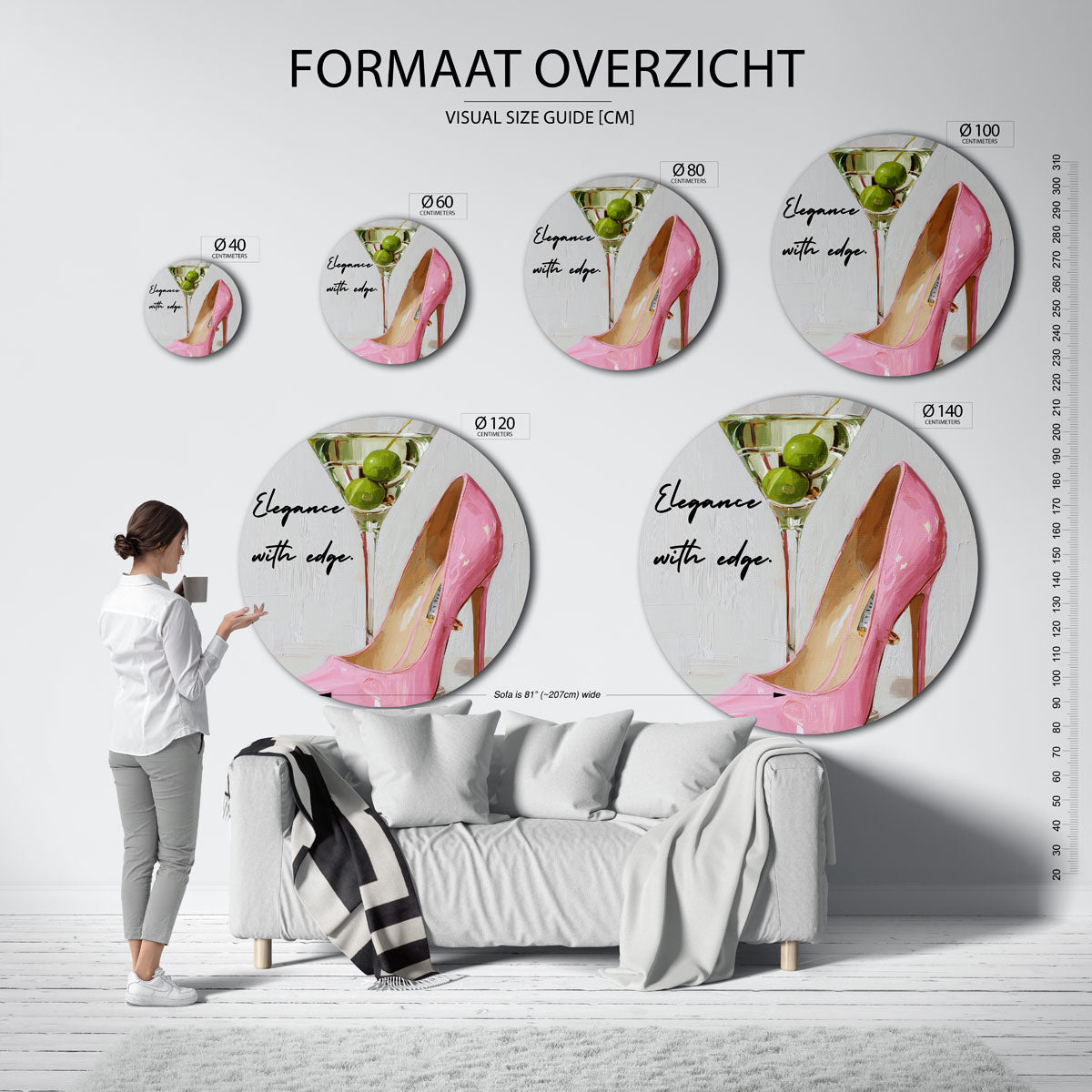 Martini en roze pump Muurcirkel