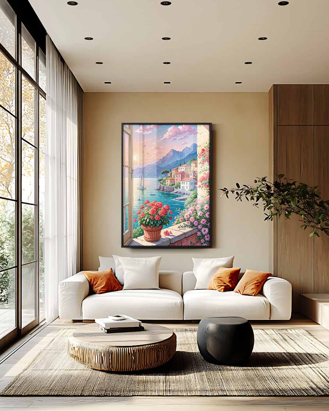 Mediterraans Uitzicht bij Zonsondergang Kunstwerk-canvas-dibond-plexiglas-wanddecoratie-WallArtistic