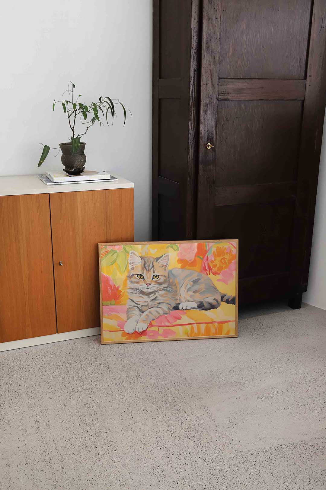Kat met bloemen Poster