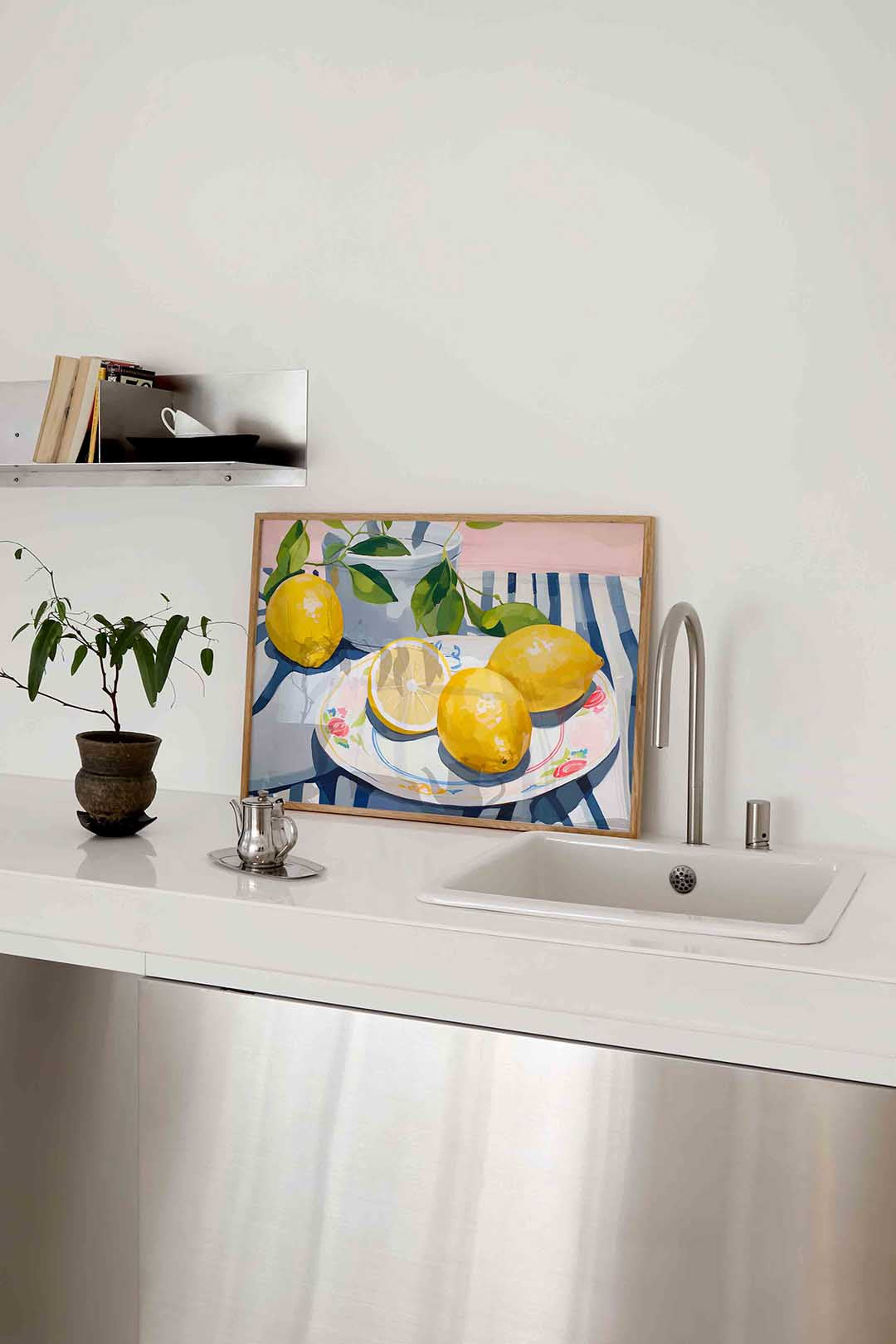 Citroenen op gestreepte tafel Poster