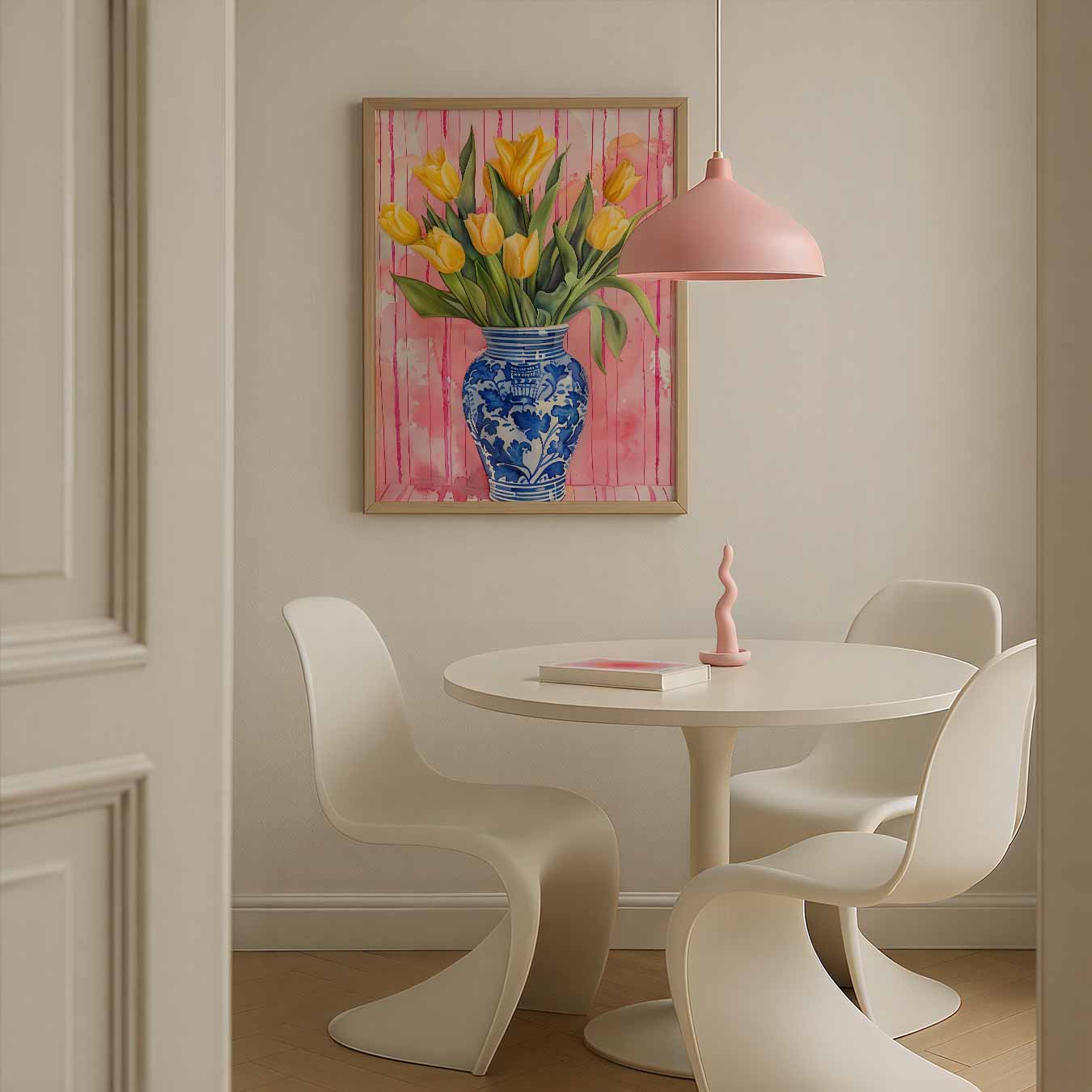 Bloeiende Tulpen in Blauwe Vaas Poster-WallArtistic