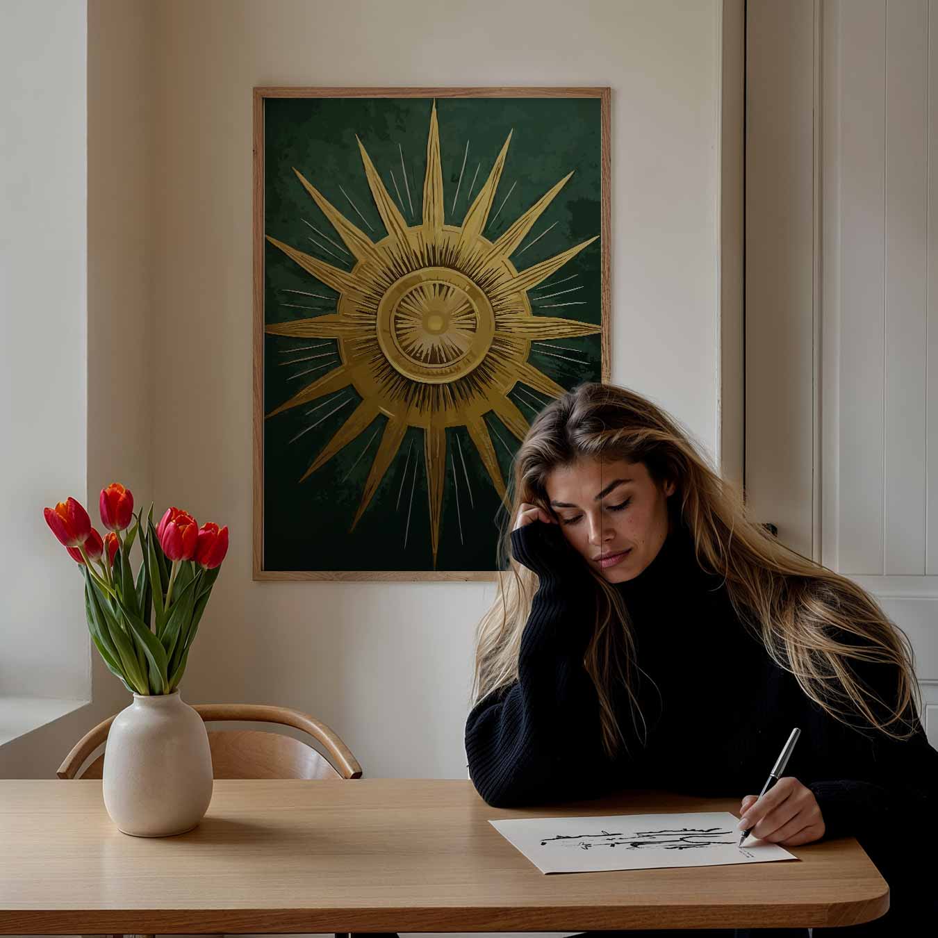 Stralende Zon en Maan Poster-WallArtistic