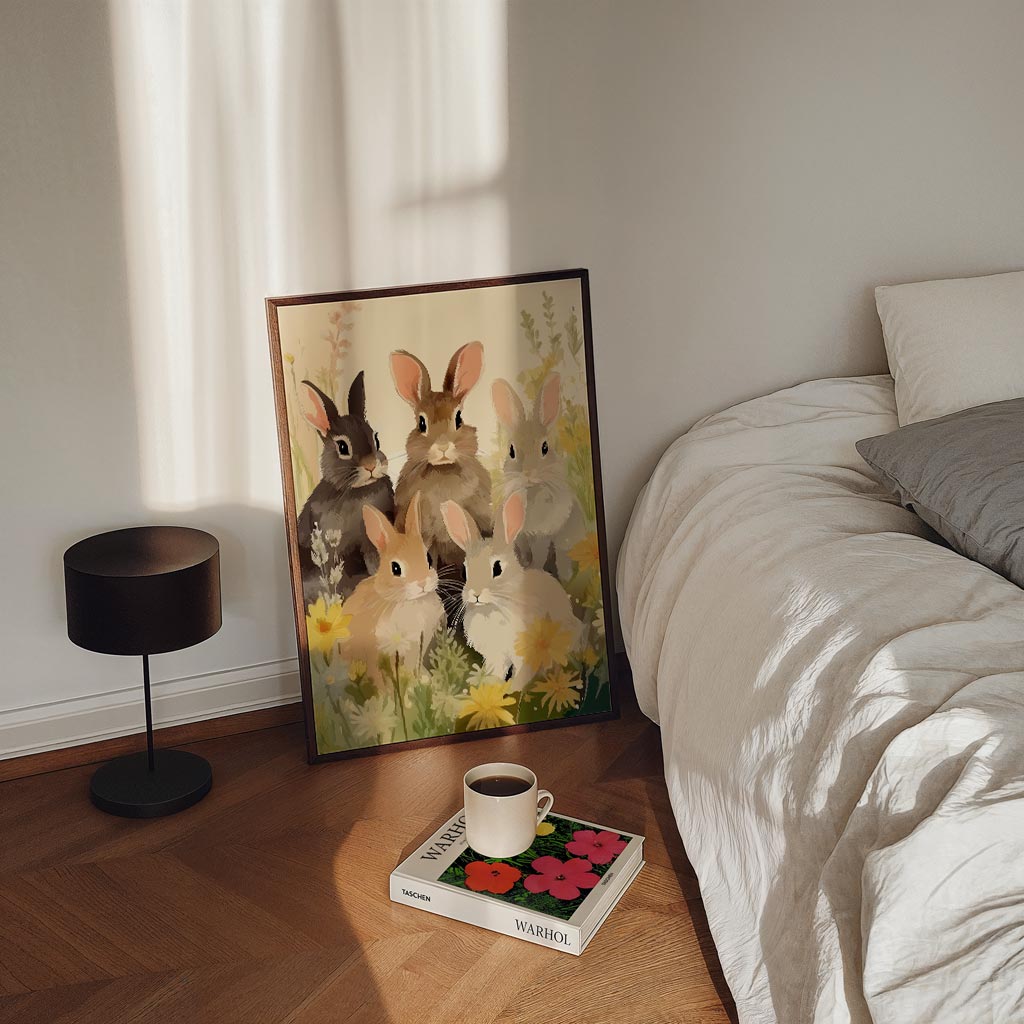 Schattige Konijnen in Bloemenveld Poster-WallArtistic
