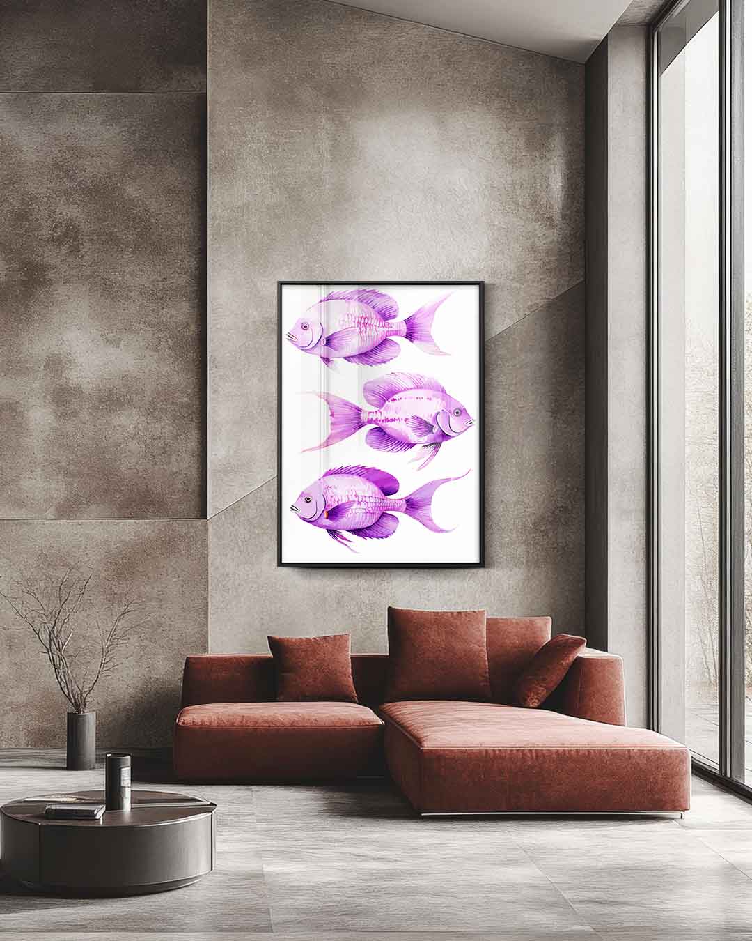 Vrolijke Paarse Vissen Kunstwerk-canvas-dibond-plexiglas-wanddecoratie-WallArtistic