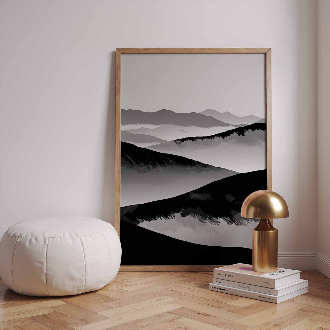 Stijlvolle Zwart-Wit Berglandschap Poster-WallArtistic