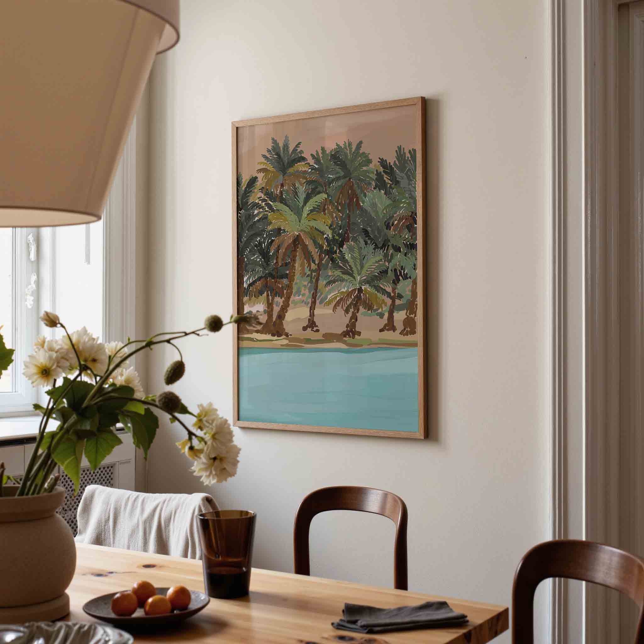 Palmbomen en water Poster