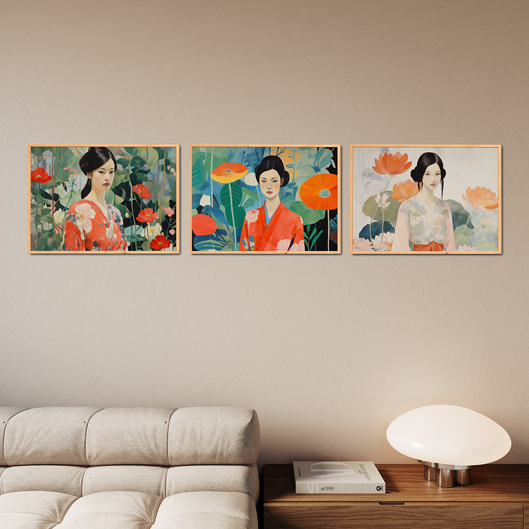 Bloemen en vrouw Posterset
