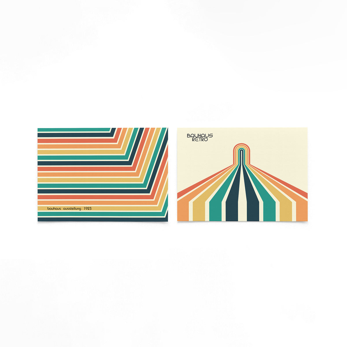 Twee landscape posters met gestreepte retroboog als vrijstaande productfoto