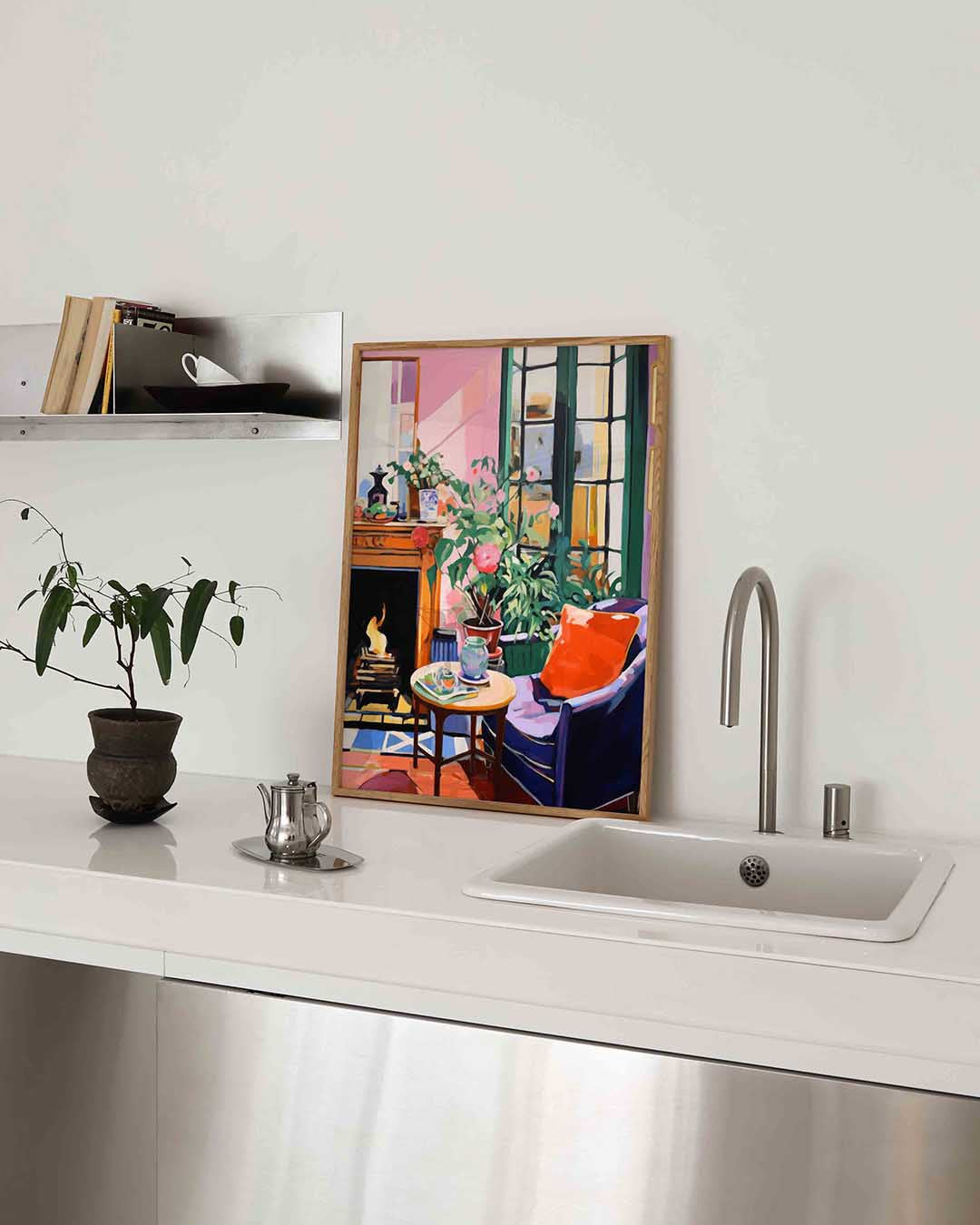 Interieur met open haard Poster