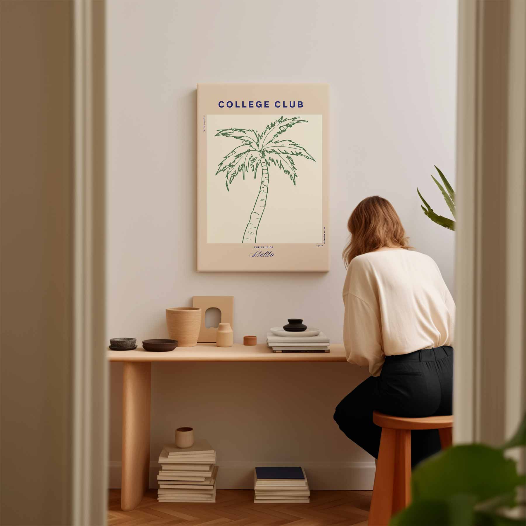 College Club Palmboom Art Print Kunstwerk-canvas-dibond-plexiglas-wanddecoratie-WallArtistic