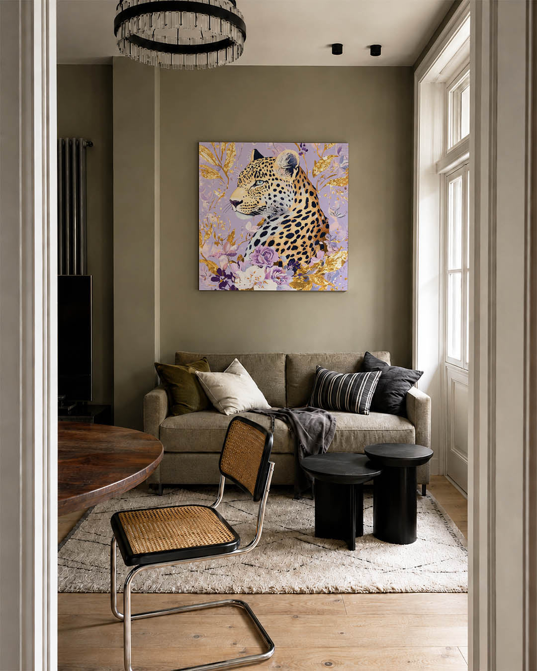 Luipaard met bloemen Kunstwerk