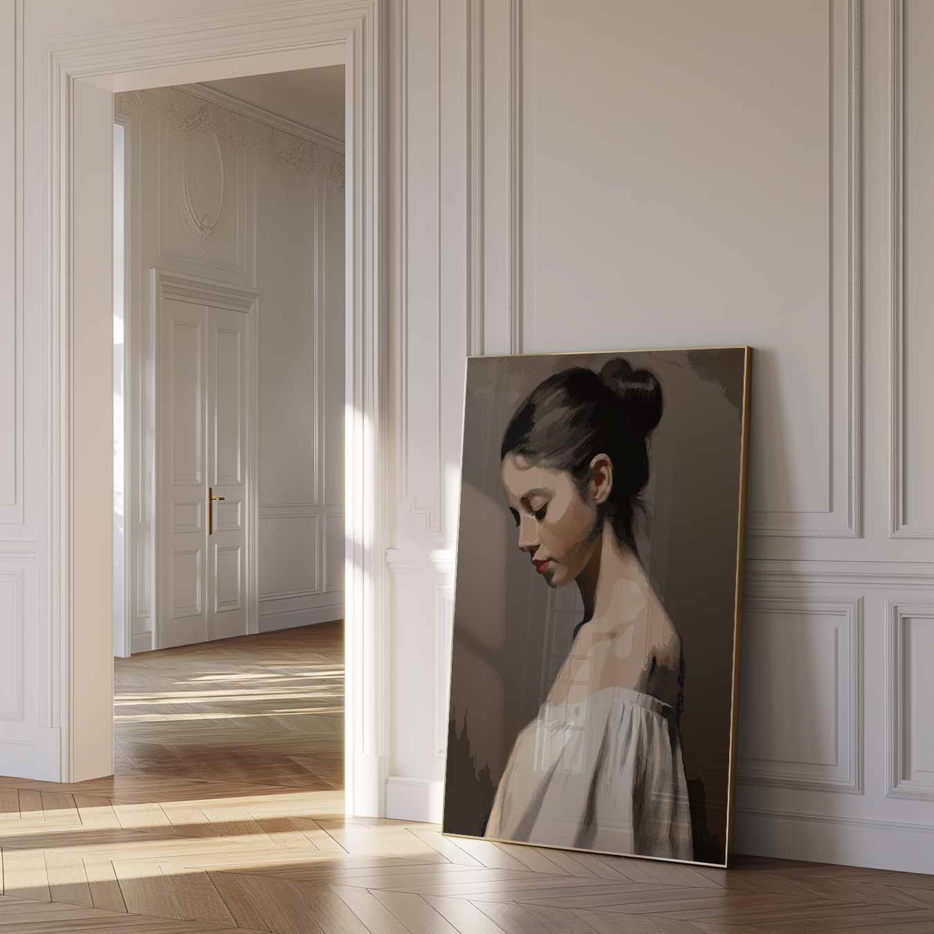 Elegante Portretposter van Vrouw in Bruin Poster-WallArtistic