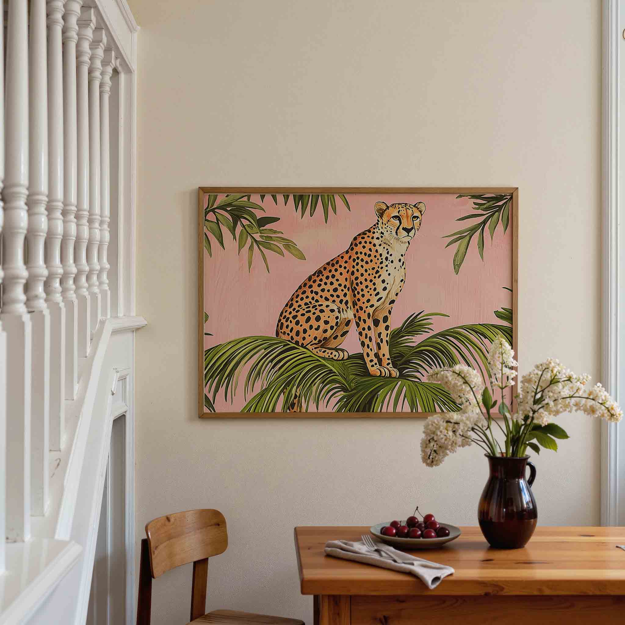 Luipaard op palmbladeren Poster