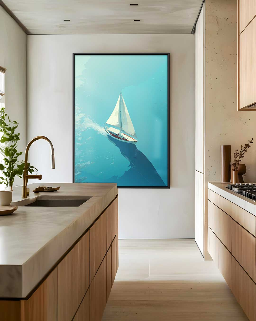 Zeilboot op Kalme Zee Kunstwerk-canvas-dibond-plexiglas-wanddecoratie-WallArtistic