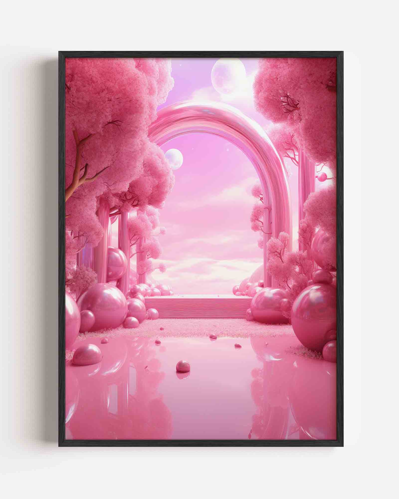 Roze landschap met bogen Poster