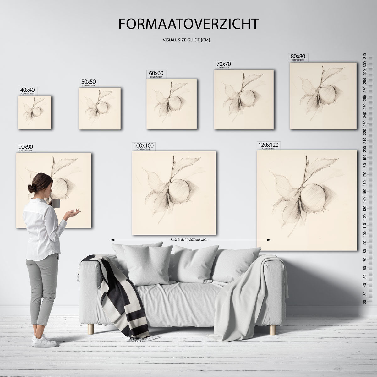 Potloodtekening van bladeren Poster
