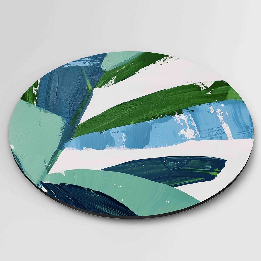 Blauwe en groene bladeren Muurcirkel