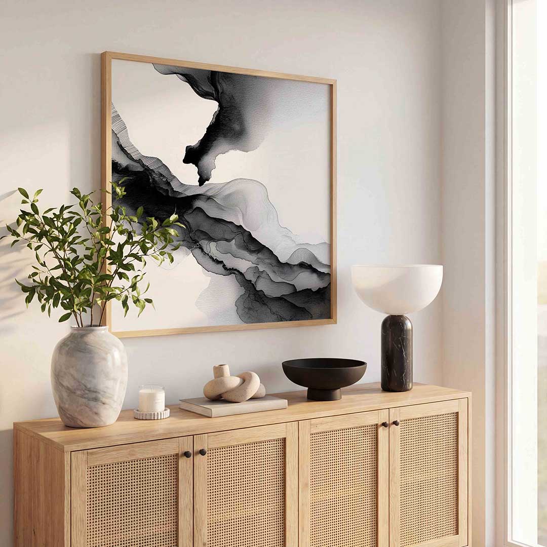 Abstracte zwart wit golven Poster