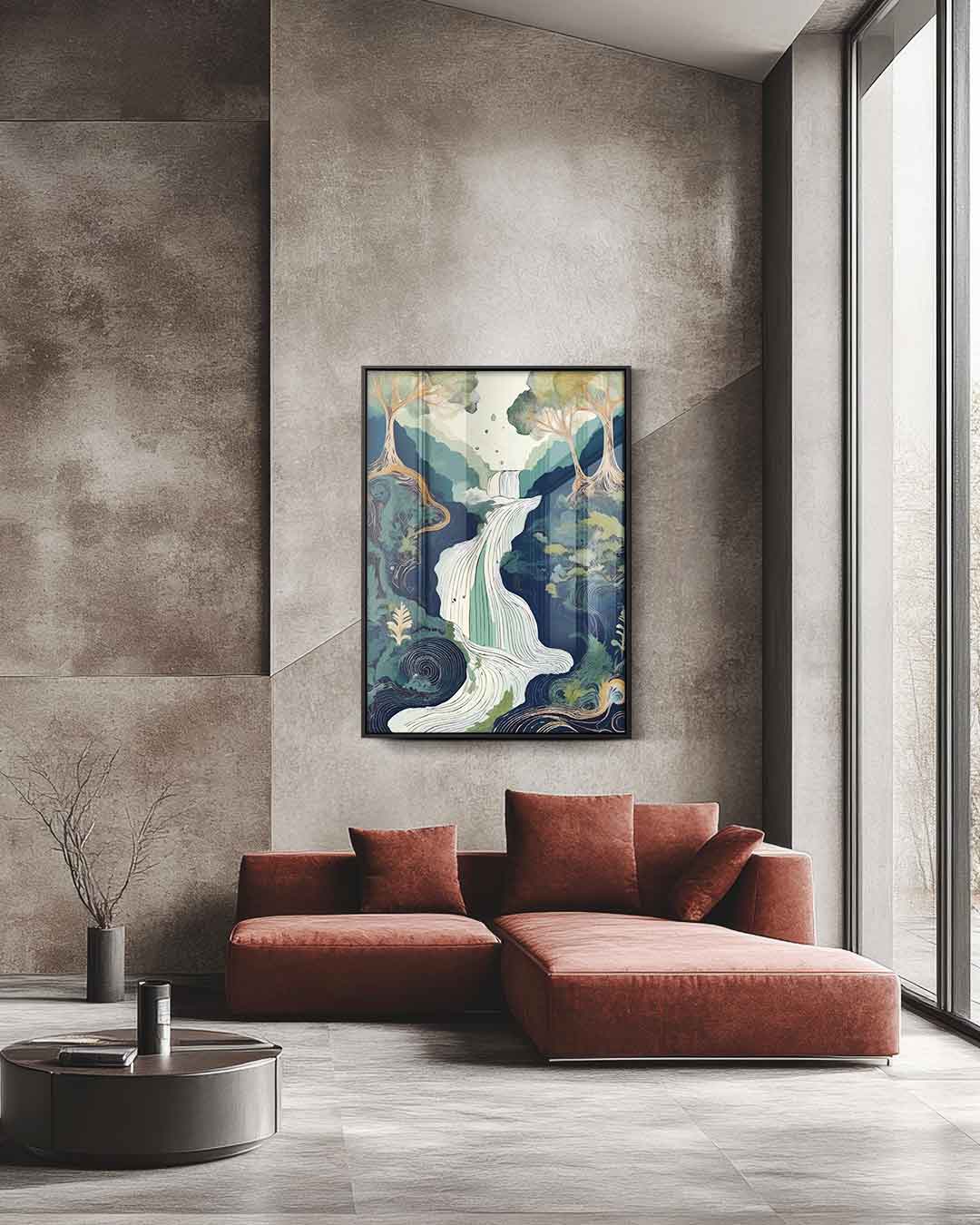 Waterval in het Bos Kunstwerk-canvas-dibond-plexiglas-wanddecoratie-WallArtistic