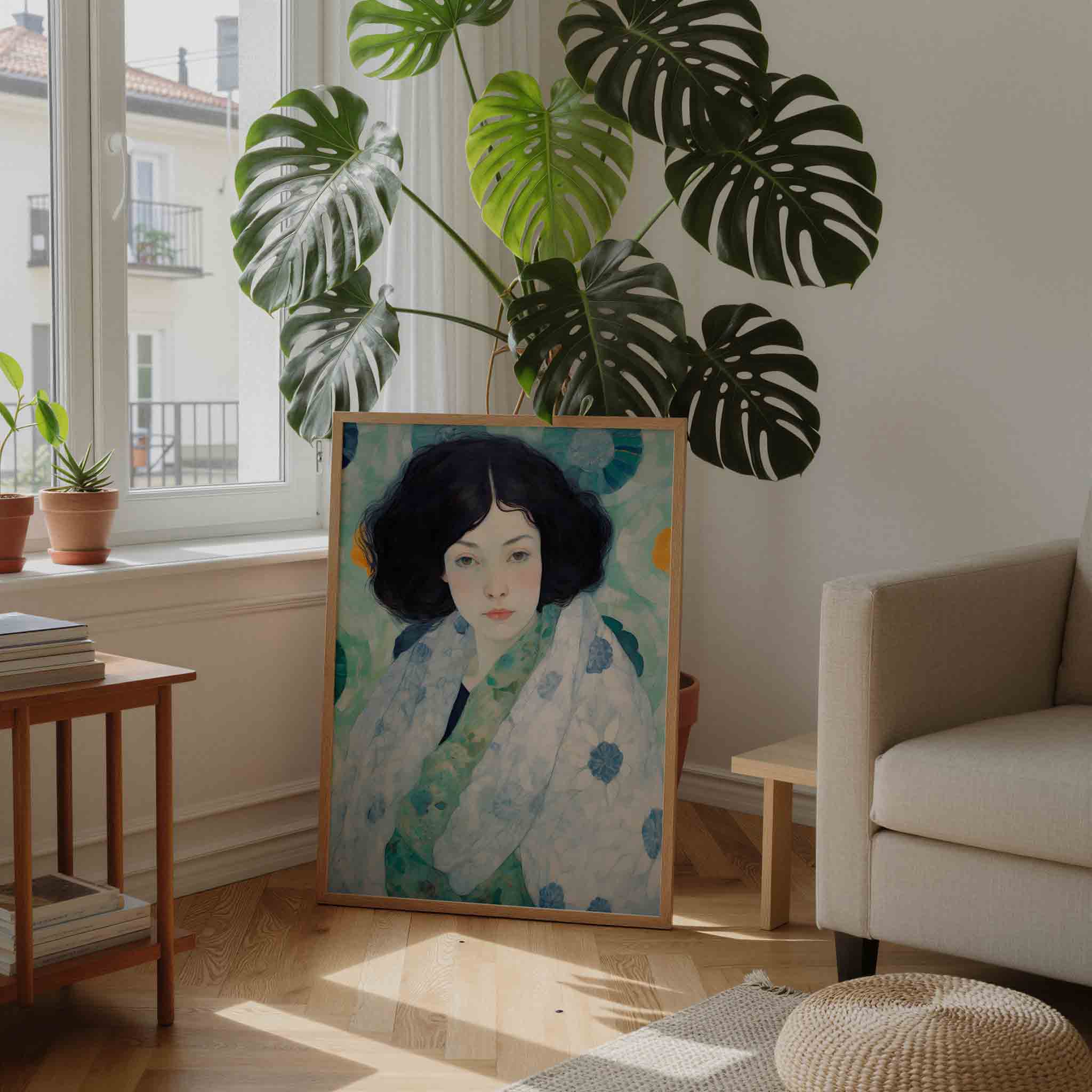 Vrouw met bloemenpatroon Poster