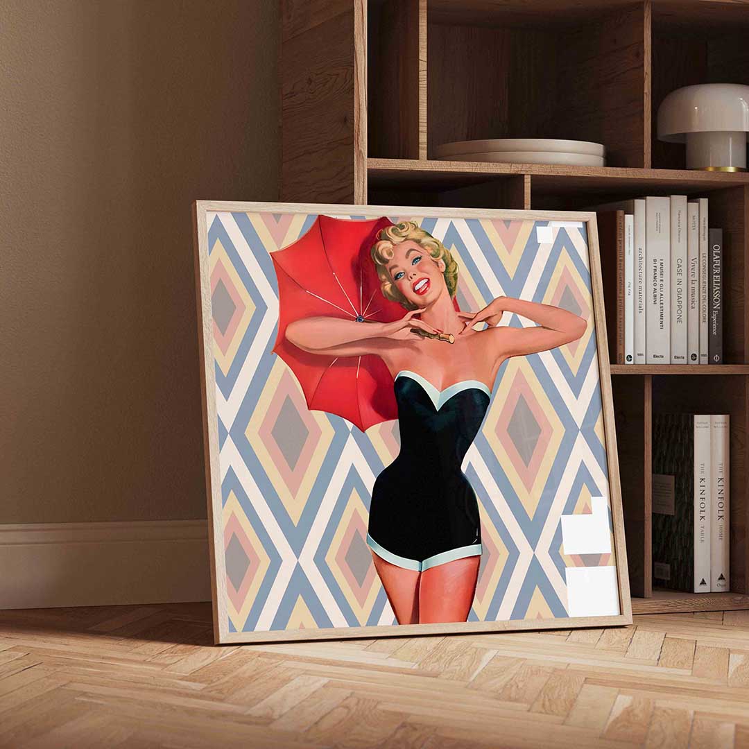 Vrouw met rode parasol Poster