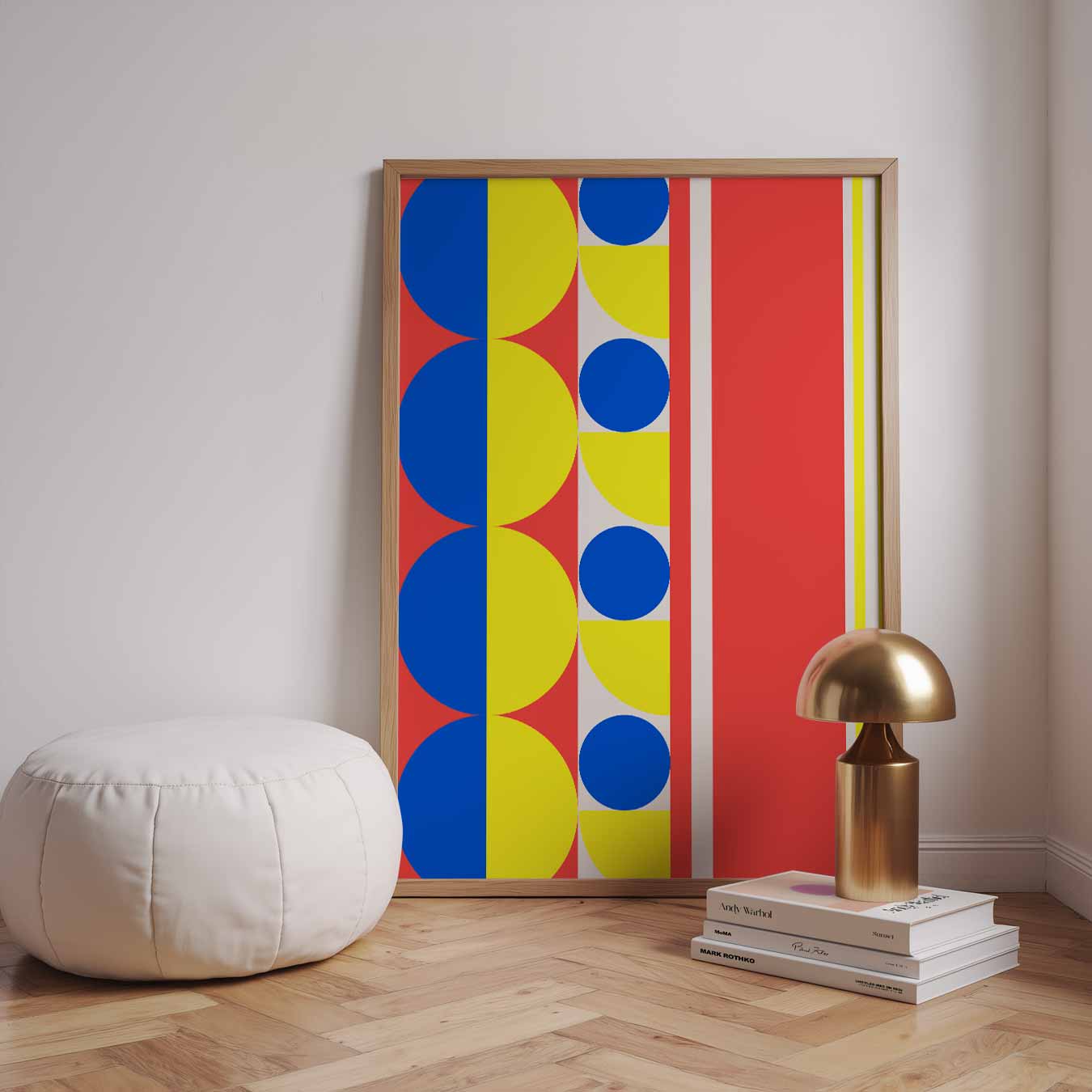 Kleurrijke Geometrische Cirkel- en Strepenposter-WallArtistic