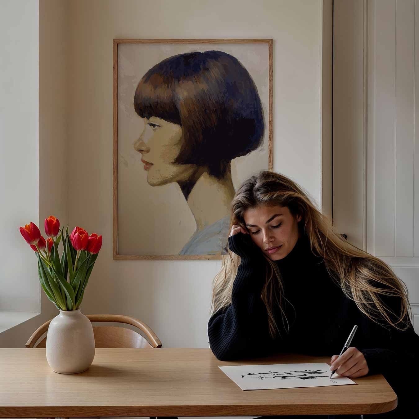 Vrouwelijke Elegantie in Profiel Poster-WallArtistic
