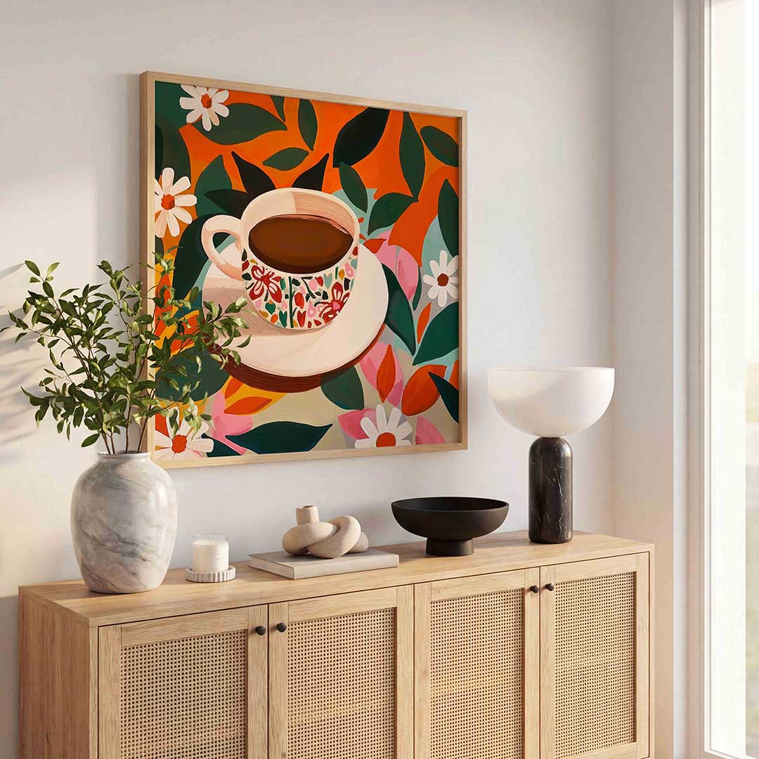 Bloemrijke koffiekop Poster