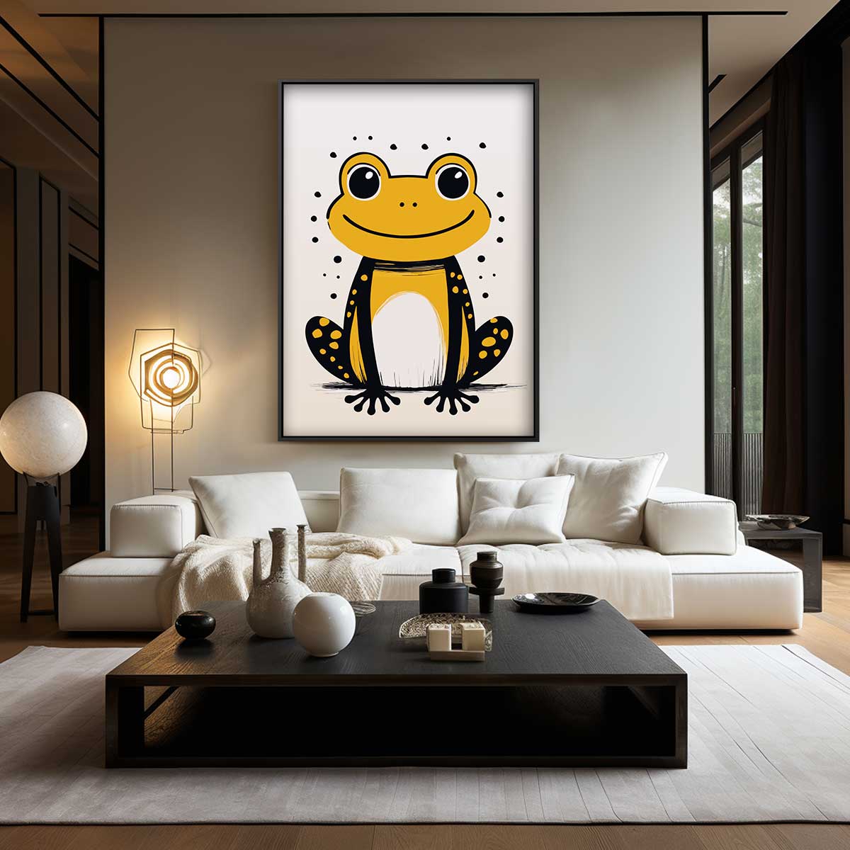 Vrolijke Kikker Illustratie Kunstwerk-canvas-dibond-plexiglas-wanddecoratie-WallArtistic