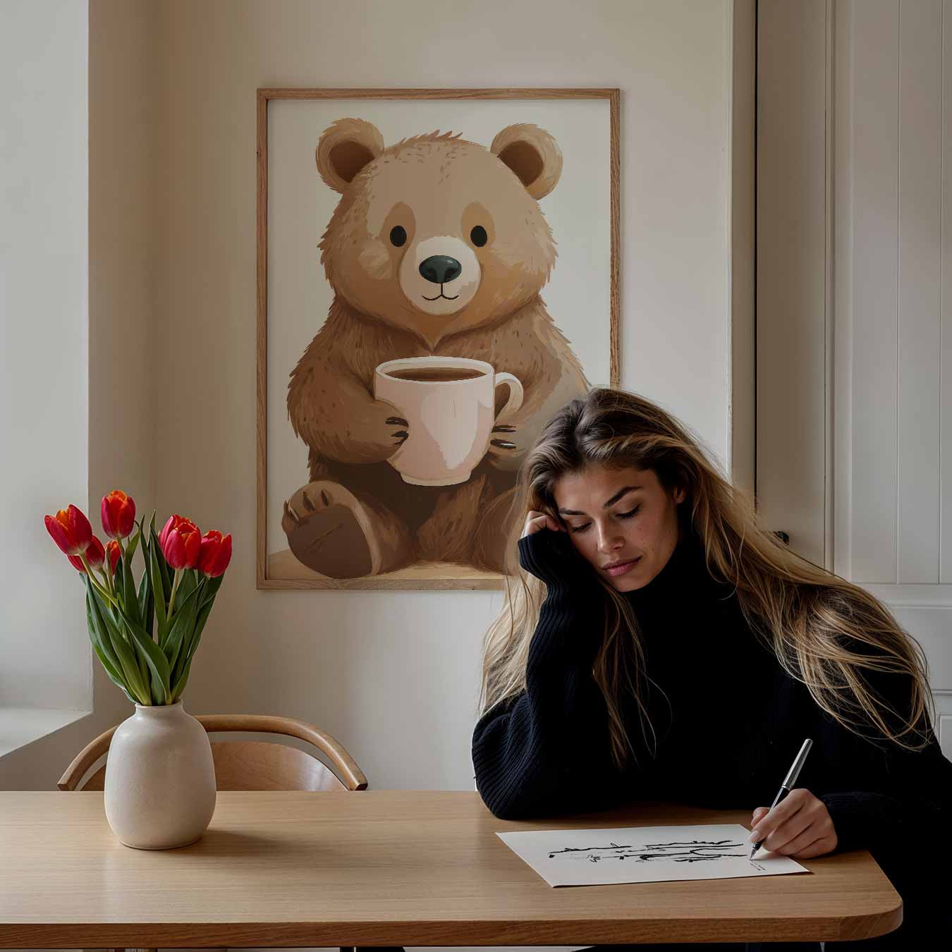 Knuffelige Bereposter Met Mok Poster-WallArtistic
