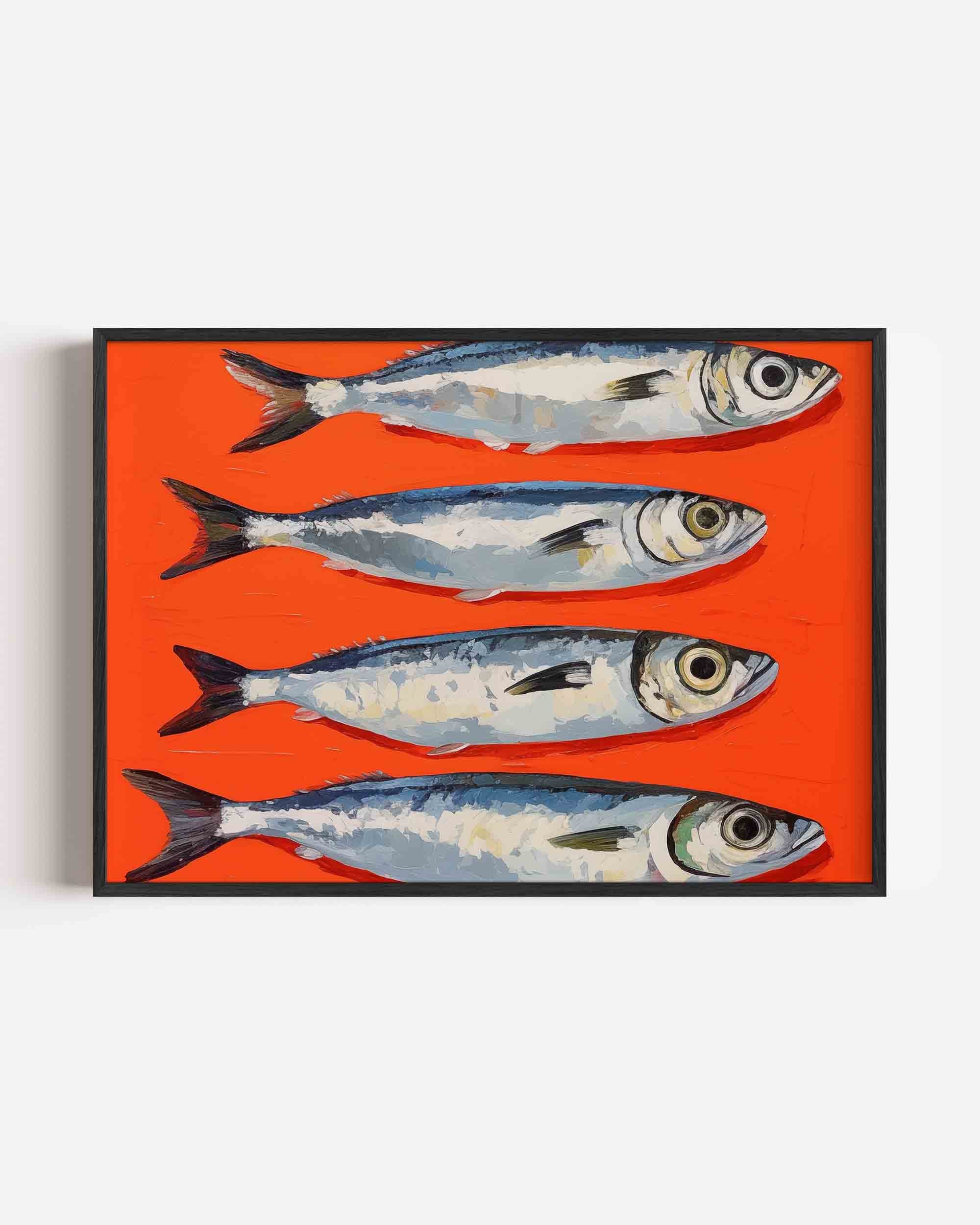 Vier vissen op oranje Poster