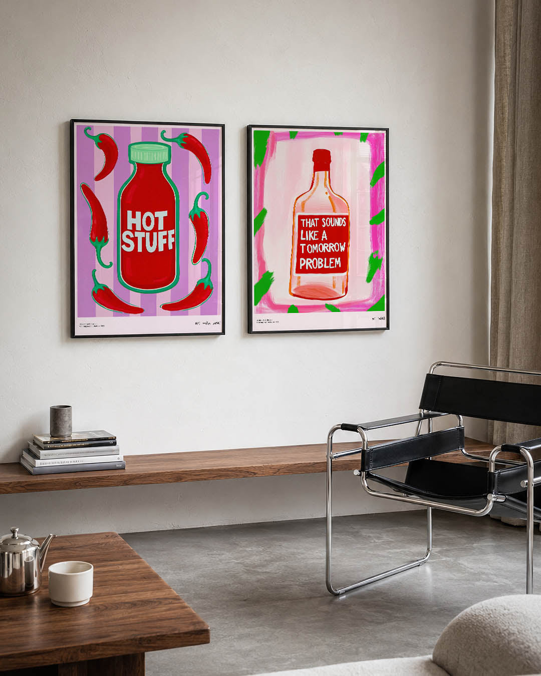 Kleurrijke peperflessen Posterset