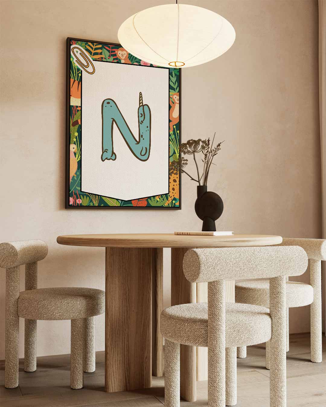 Narwhal N Kinderalfabet Print Kunstwerk-canvas-dibond-plexiglas-wanddecoratie-WallArtistic
