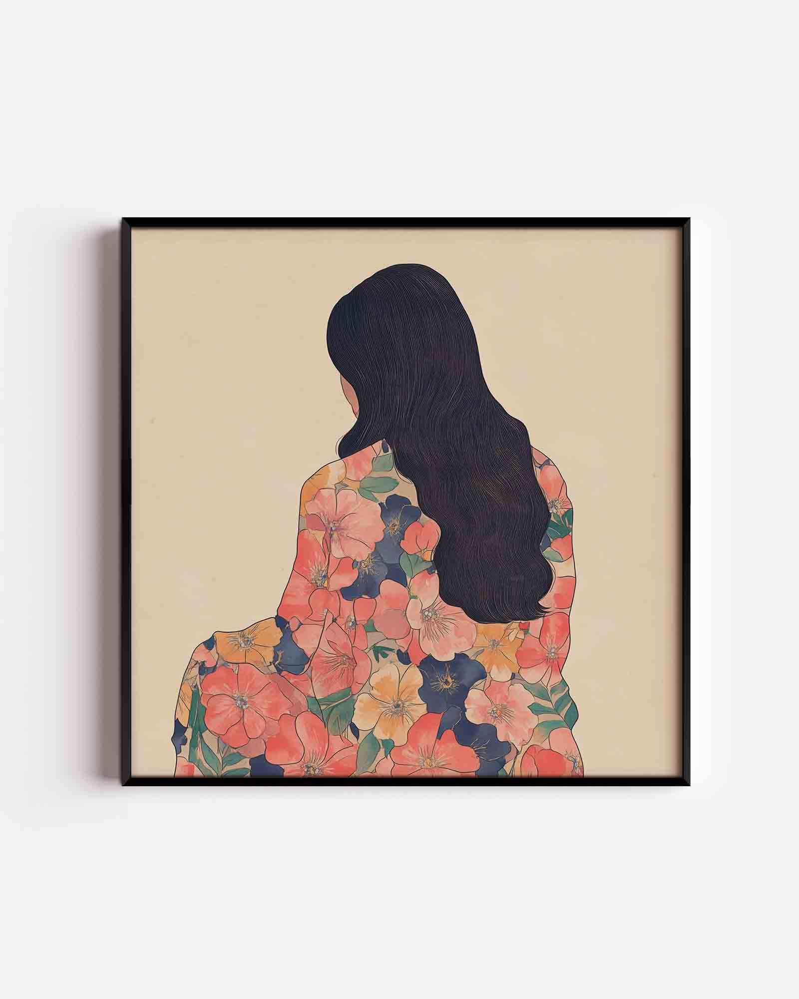 Vrouw met bloemenpatroon Poster