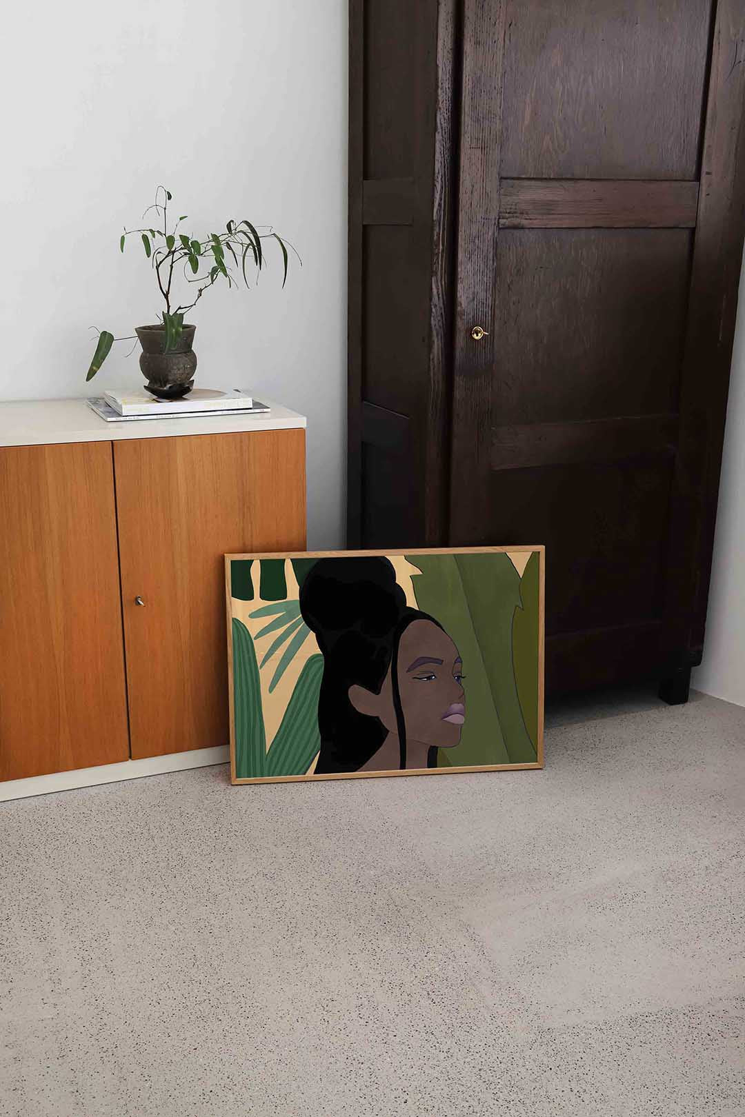 Vrouw met groene bladeren Poster