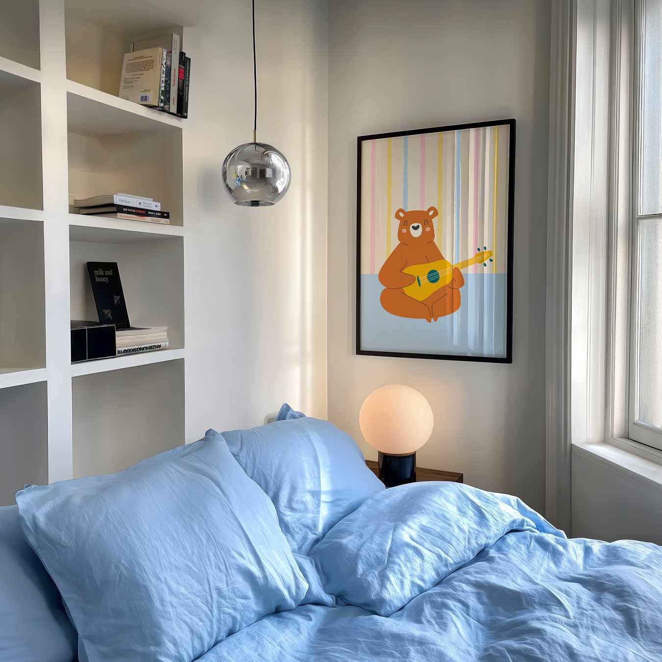 Vrolijke Beer Met Gitaar Poster-WallArtistic