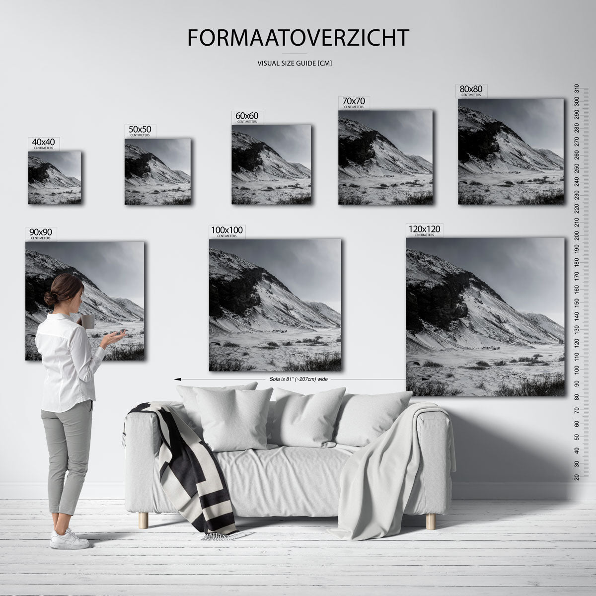 Berglandschap in de sneeuw Kunstwerk