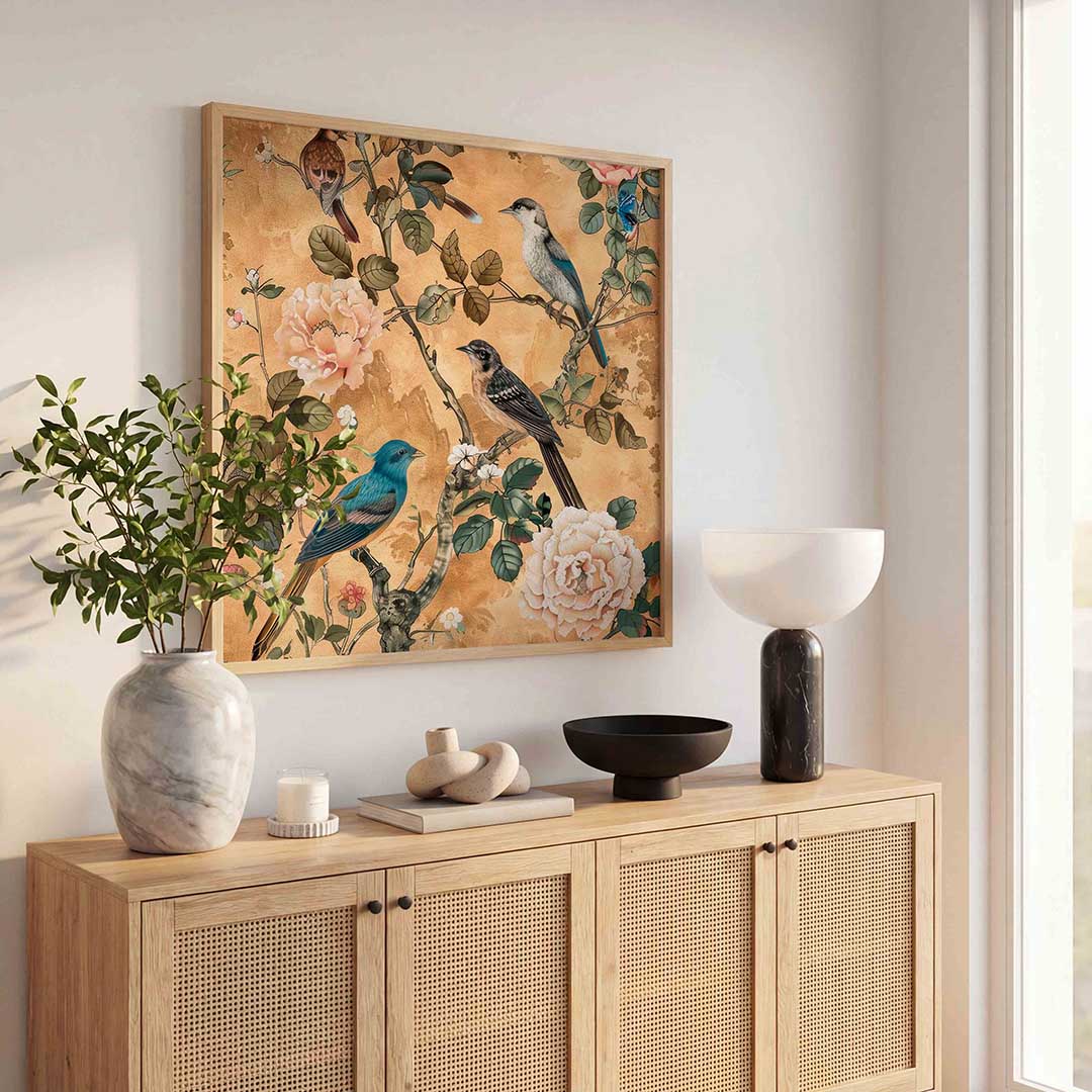 Vogels en bloemen Poster
