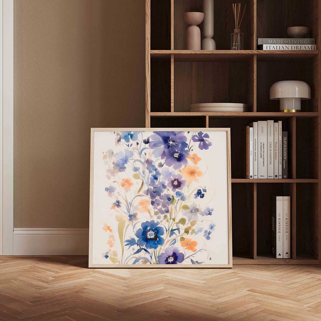 Bloemen in blauw en oranje Poster