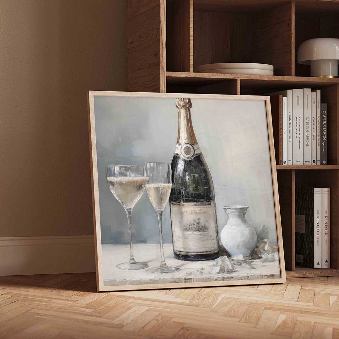 Champagnefles en glazen Poster