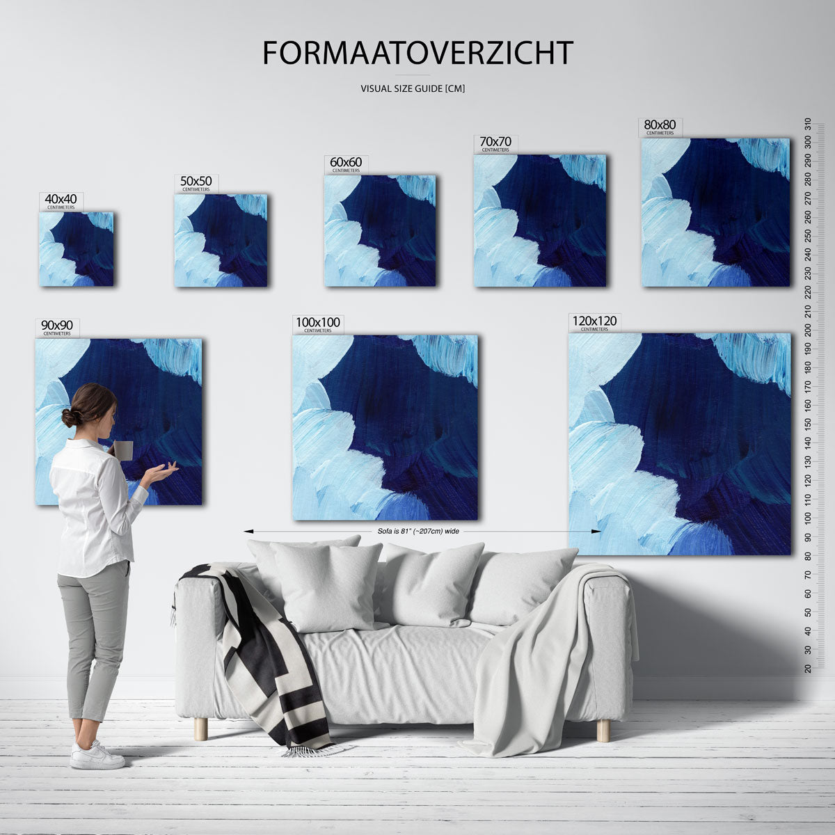 Blauwe penseelstreken Poster